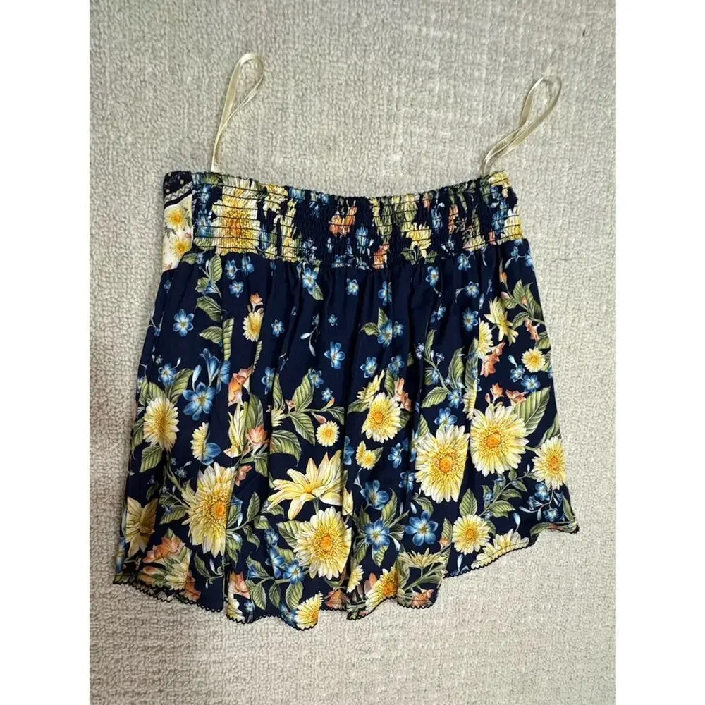 NWT Agua Bendita Floral A-Line Smocked Flounce Mini Skirt Floral Boho Size Large